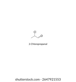 Estrutura esquelética 2-cloropropanal. Ilustração esquemática do composto de aldeído halogenado. Diagrama simples, fórmula química.