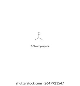 Estrutura esquelética do 2-cloropropano Ilustração esquemática do composto de haloalcano. Diagrama simples, fórmula química.