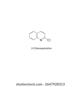 2-Cloroquinolina estrutura esquelética. Ilustração esquemática do composto de quinolina halogenado. Diagrama simples, fórmula química.