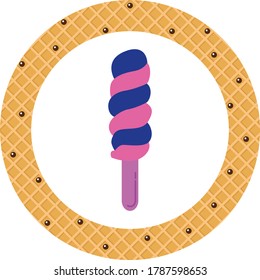 2-color circular shape ice cream or popsicle icon. white background with yellow texture