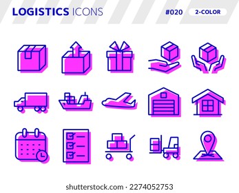 Juego de iconos de 2 colores relacionados con la logística_020