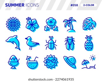 Conjunto de iconos de estilo de 2 colores relacionados con el verano_058