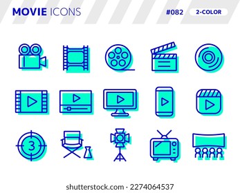 2-color style icon set related to movie_082