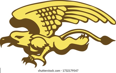 2-color vector image of a mythical griffin in flight