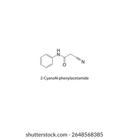 Estrutura esquelética de 2-ciano-N-fenilacetamida Ilustração esquemática do composto de nitrila amida aromática. Diagrama simples, fórmula química.
