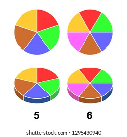 2D 3 D Fraction pie. Fractions for website presentation cover poster  flat outline icon   isolated on white background. illustration 
