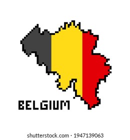 2d 8 bit pixel art Belgium map covered with flag isolated on white background. Old school vintage retro 80s, 90s platform computer, video game graphics. Slot machine design element. Country geography.