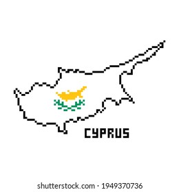2d 8 bit pixel art Cyprus map covered with flag isolated on white background. Old school vintage retro 80s, 90s platform computer, video game graphics. Slot machine design element. Country geography.