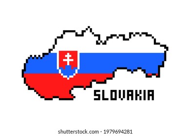 2d 8 bit pixel art Slovakia (Slovak Republic) map covered with flag isolated on white background. Old school vintage retro 80s, 90s platform computer, video game graphics. Slot machine design element.