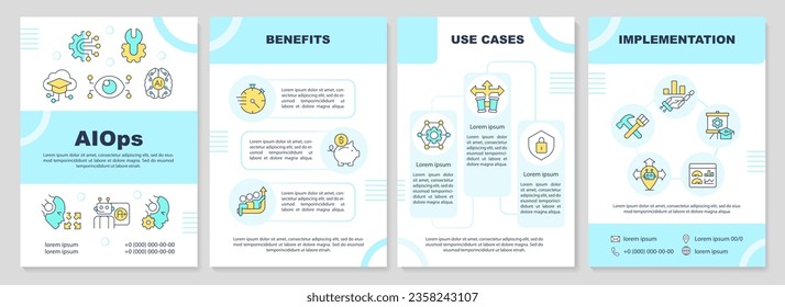 2D AI ops multicolor brochure template, leaflet design with thin line icons, 4 vector layouts.