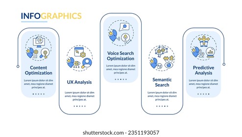 2D AI for SEO vector multicolor infographics template, data visualization with 5 steps, process timeline chart.