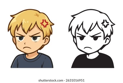 2D anime style illustration anime style sticker of a pouting boy with blond hair and expressive.