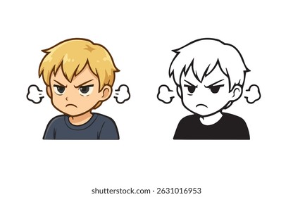 2D anime style illustration anime style sticker of a pouting boy with blond hair and expressive.