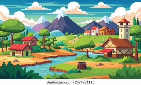 2d anime summer day , village , a landscape art