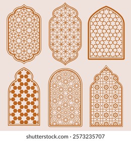 2d arch window and door with arab pattern, ramandan kareem concept, mosque architecture design