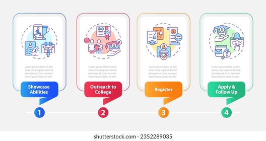 2D athletic scholarship vector infographics template with linear icons concept, data visualization with 4 steps, process timeline chart.