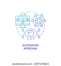 2D automated approval gradient thin line icon concept, isolated vector, blue illustration representing vendor management.