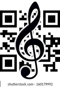 2D bar code and treble clef. Vector illustration.  