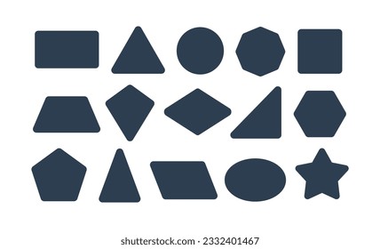 2D basic shapes collection, black isolated on white background - Vector