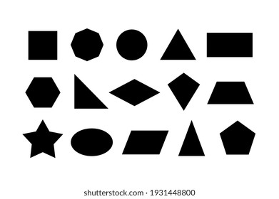 2D Basic Shapes Collection, Set Of Basic Geometric Shape, Black Color Isolated On White Background - Vector