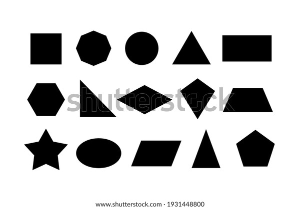 2D basic shapes\
collection, set of basic geometric shape, black color isolated on\
white background - Vector