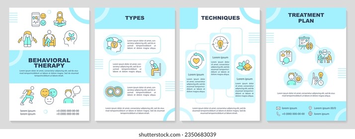 2D Verhaltenstherapie Broschüre Vorlage, Design der Broschüren mit dünnen Linien Symbole, 4 Vektorgrafiken.