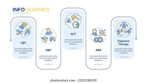 2D behavioral therapy vector infographics template with thin linear icons, data visualization with 5 steps, process timeline chart.