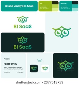 2D BI and analytics SaaS gradient business logo with brand name. Owl icon. Design element. Visual identity. Template with poppins font. Suitable for business intelligence, software, cloud computing.