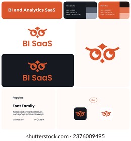2D BI and analytics SaaS linear business logo with brand name. Owl icon. Unique design element. Visual identity. Poppins font. Suitable for business intelligence, software, cloud computing.