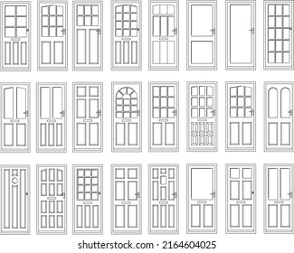 2D Black Door Front Elevation Vector Architecture Drawing, Eps 10