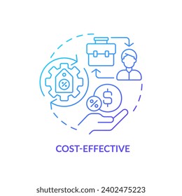 2D blue gradient icon cost effective concept, simple isolated vector, C2C thin line illustration.