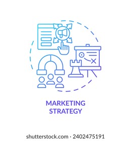 2D blue gradient icon marketing strategy concept, simple isolated vector, C2C thin line illustration.