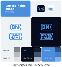 Logo de la tienda de libros en 2D con marca. Icono simple. Elemento de diseño creativo e identidad visual. Plantilla con tipo de letra. Adecuado para libros, literatura, tiendas, tiendas, biblioteca.