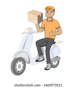 2D Business shopping online background, character design delivery by bike, Vector illustration. Distribution is packing the good ready to delivery, shopping online concept, Business about IOT concept