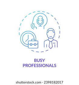 2D busy professionals thin line gradient icon concept, isolated vector, blue illustration representing voice assistant.