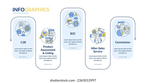 2D C2C vector infographics template with linear icons concept, data visualization with 5 steps, process timeline chart.