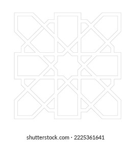 2D CAD drawing of Islamic geometric pattern. Islamic patterns use elements of geometry that are repeated in their designs. The pattern is drawn in black and white. 