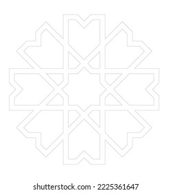 Dibujo CAD 2D de patrón geométrico islámico. Los patrones islámicos usan elementos de geometría que se repiten en sus diseños. El patrón se dibuja en blanco y negro. 