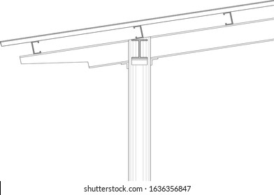 2D CAD drawing of roof structure sectional detail with timber purlin and 'C' channel rafters. Drawing in black and white. 