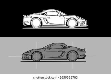 Esquema del Vector de la ilustración del coche 2D, vista lateral