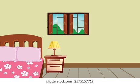 2d cartoon bedroom background house interior, bedroom inside design 