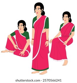 2d cartoon character Indian woman working wearing Sharee.