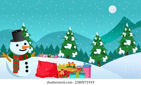 2D Cartoon Christmas Vector Illustration Background.