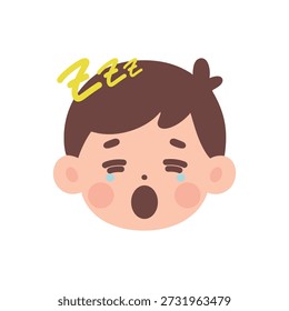 A 2d cartoon sticker of a boy with a surprised expression on his face.