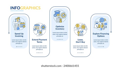 2D cash flow vector infographics template with multicolor linear icons concept, data visualization with 5 steps, process timeline chart.