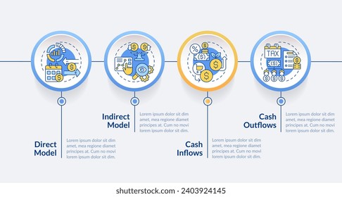 2D cash flow vector infographics template with linear icons concept, data visualization with 4 steps, colorful process timeline chart.