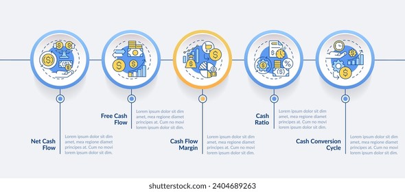 2D cash flow vector infographics template with thin linear icons concept, data visualization with 5 steps, process timeline chart.