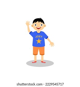 2D character design waving hand with smile.poster,element,icon,vector,animation