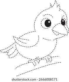 2d Fröhliche Vogel Punkt-zu-Punkt-Verfolgung Illustration, ideal für Spaß Vorschulaktivitäten, Malbücher, und Kinder Bildungs-Arbeitsblätter.