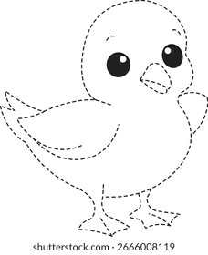 Diseño de rastreo de punto a punto de pollitos 2d para niños, adecuado para la educación preescolar, colorear y divertidas hojas de trabajo de aprendizaje.